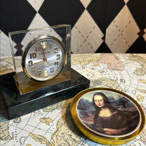 Vintage Marble Seth Thomas Desk Mantle Clock Green Marble & Lucite Mid-Century - Picture 6 of 16